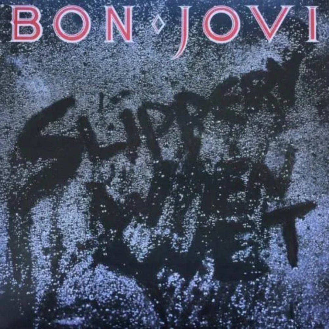 Slippery When Wet by Bon Jovi LP artwork with bold 1980s rock design and classic band branding