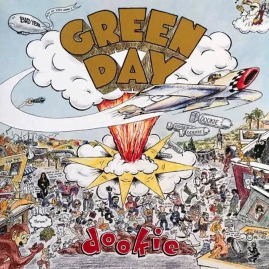 Green Day’s Dookie album cover with cartoon art and punk rock energy.