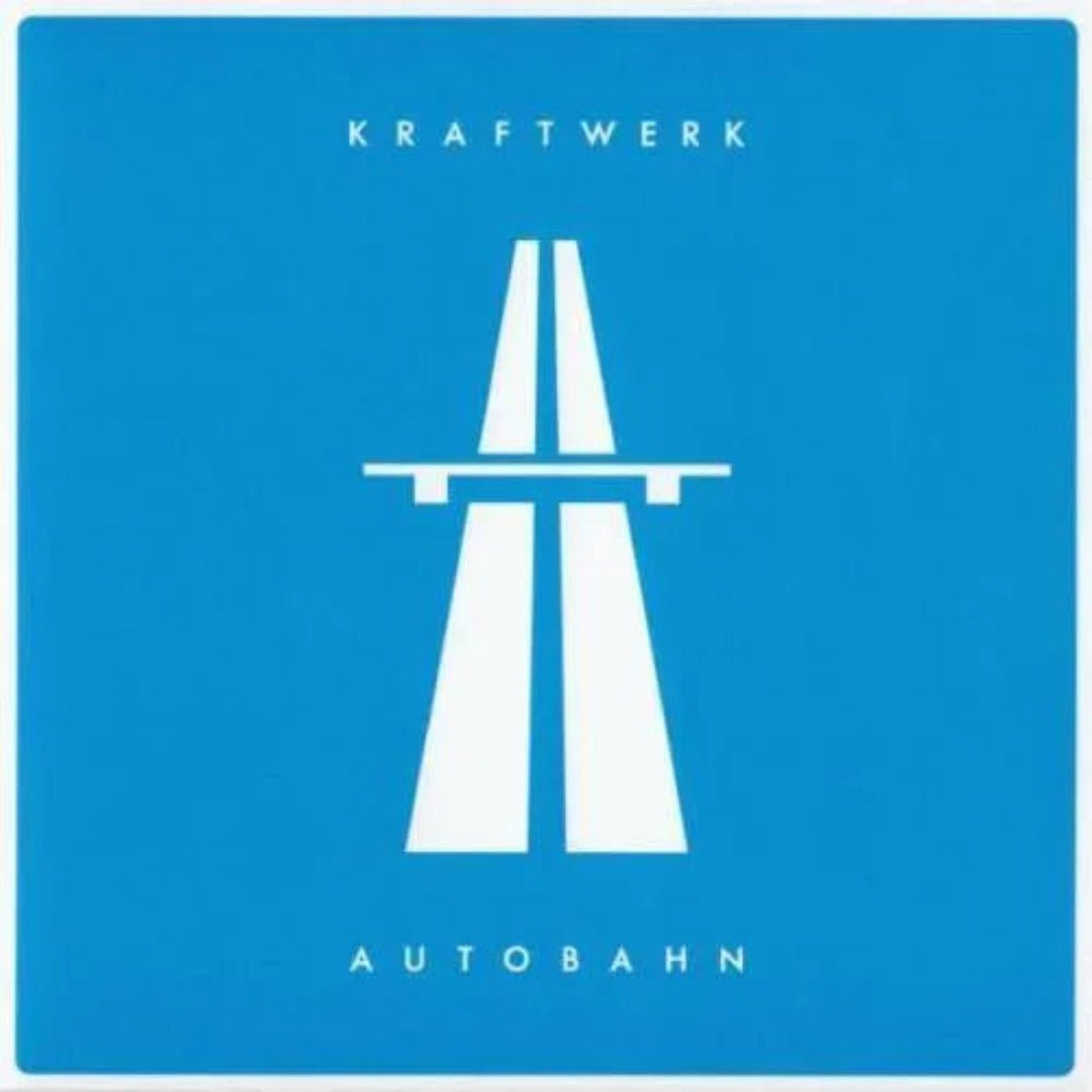 Kraftwerk Autobahn blue vinyl LP sleeve artwork and vinyl disc