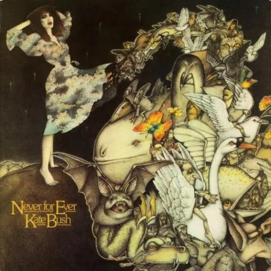 Kate Bush Never For Ever LP featuring art rock and theatrical progressive pop tracks.