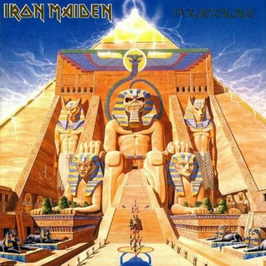 Iron Maiden Powerslave LP vinyl featuring iconic Egyptian themed heavy metal artwork