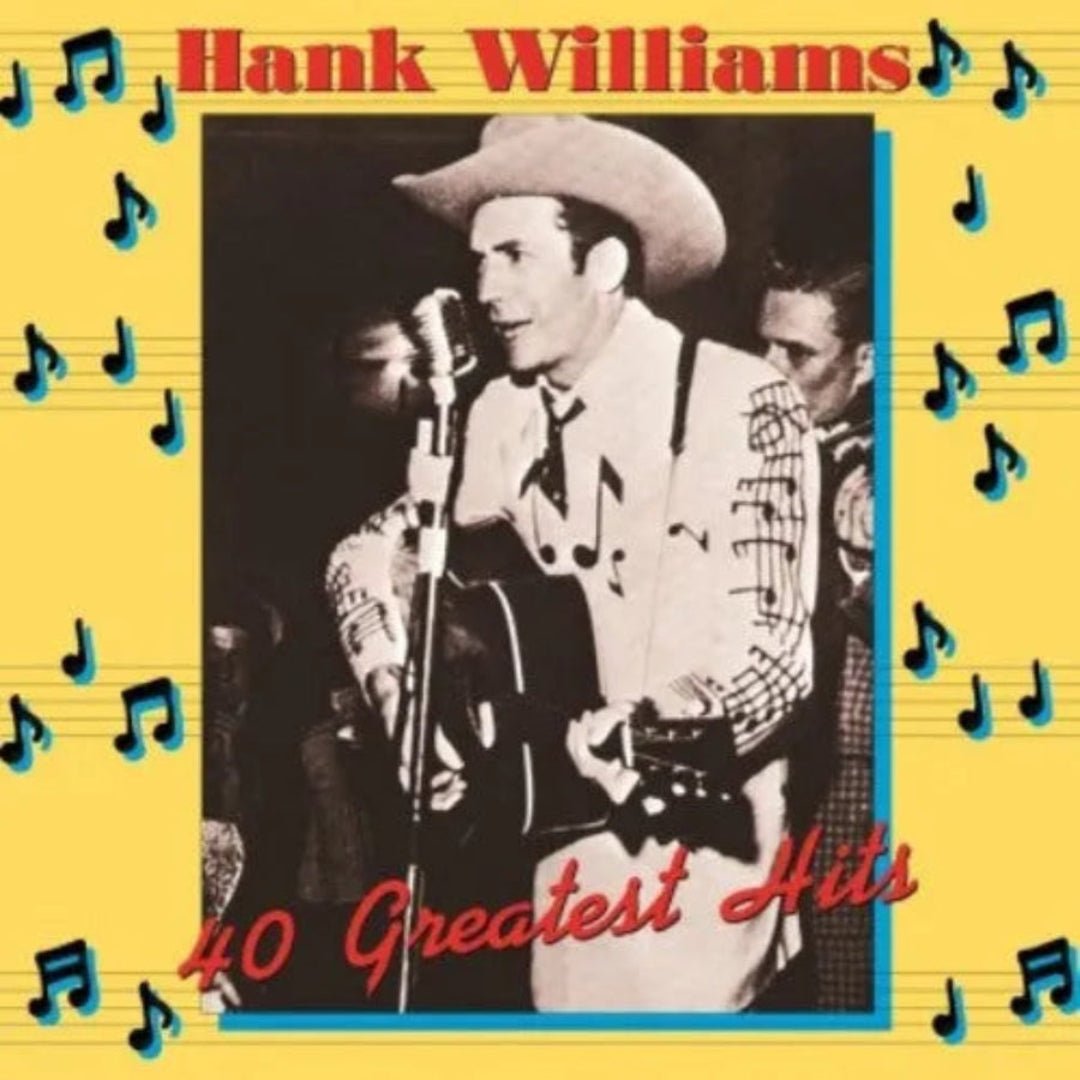 Hank Williams 40 Greatest Hits 2LP vinyl set featuring classic country recordings.