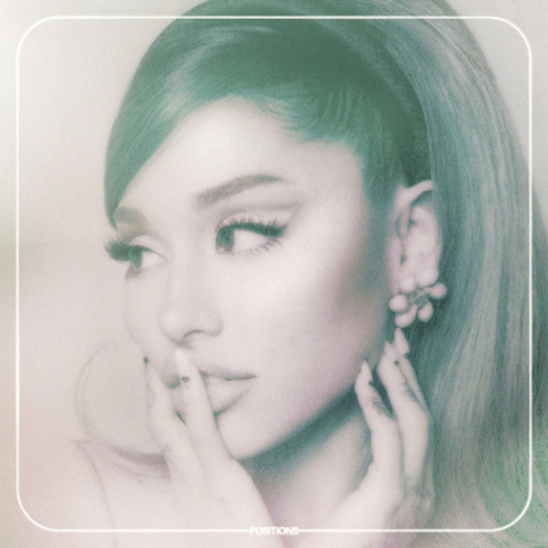 Cover art of Ariana Grande’s "positions" album with vintage-inspired tones.