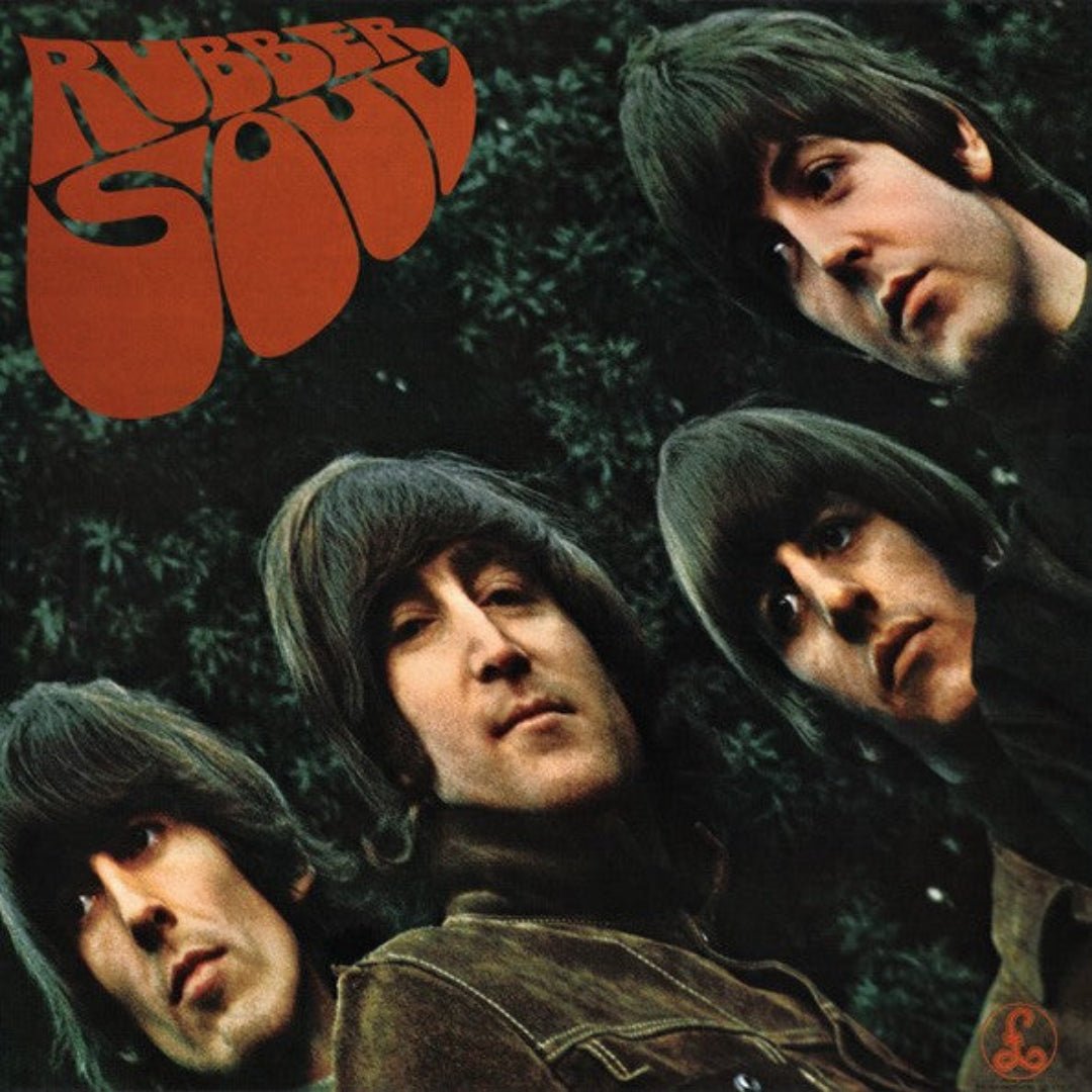 The Beatles Rubber Soul LP cover featuring classic 1960s stretched portrait artwork