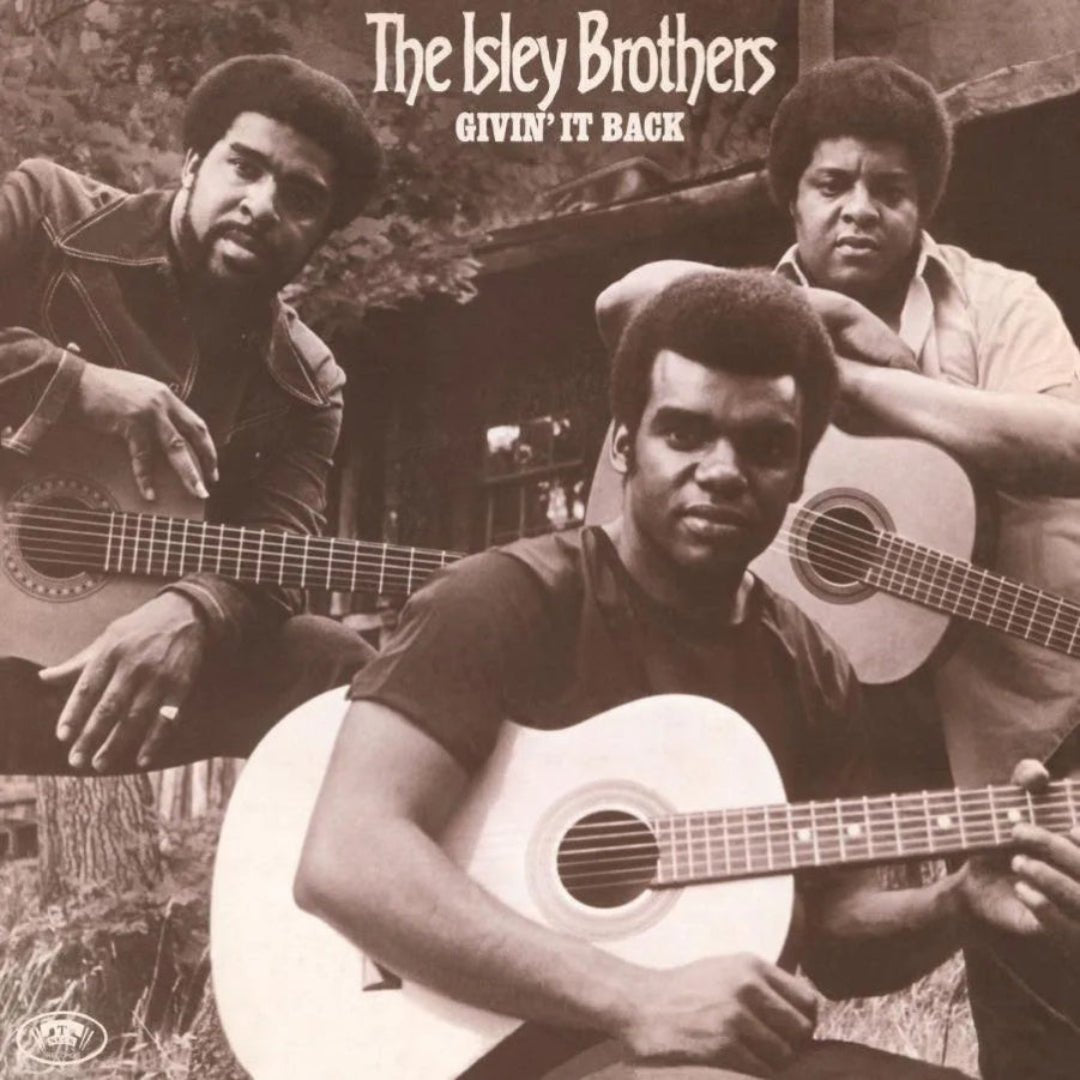 The Isley Brothers album cover for 'Givin' It Back' featuring the band members with guitars.