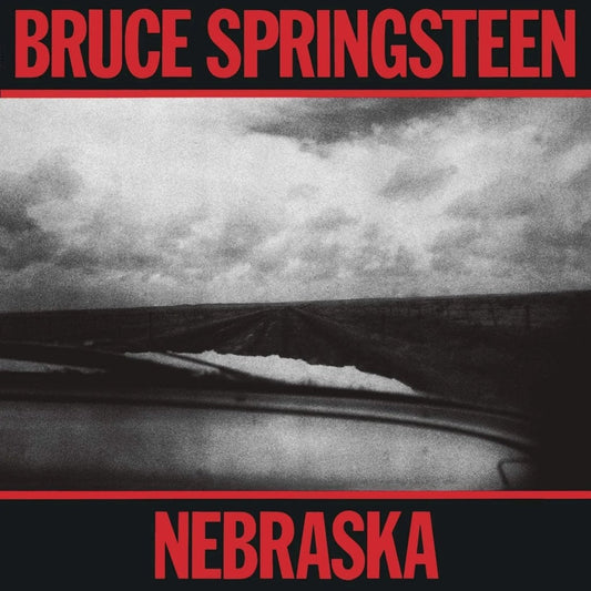 Bruce Springsteen Nebraska album cover featuring minimalist black and white artwork
