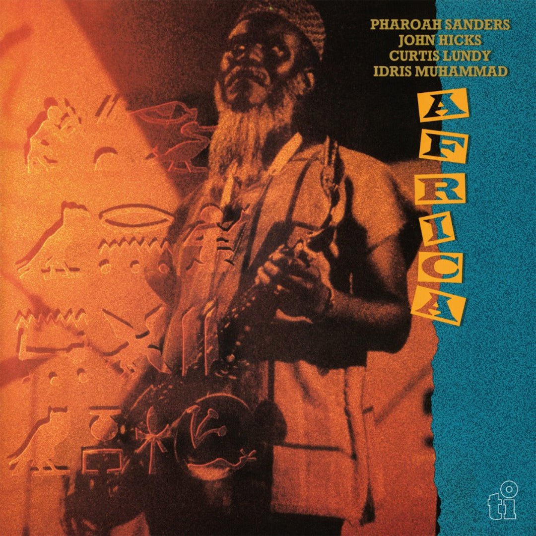 Pharoah Sanders Africa album cover with bold jazz artwork and saxophone imagery