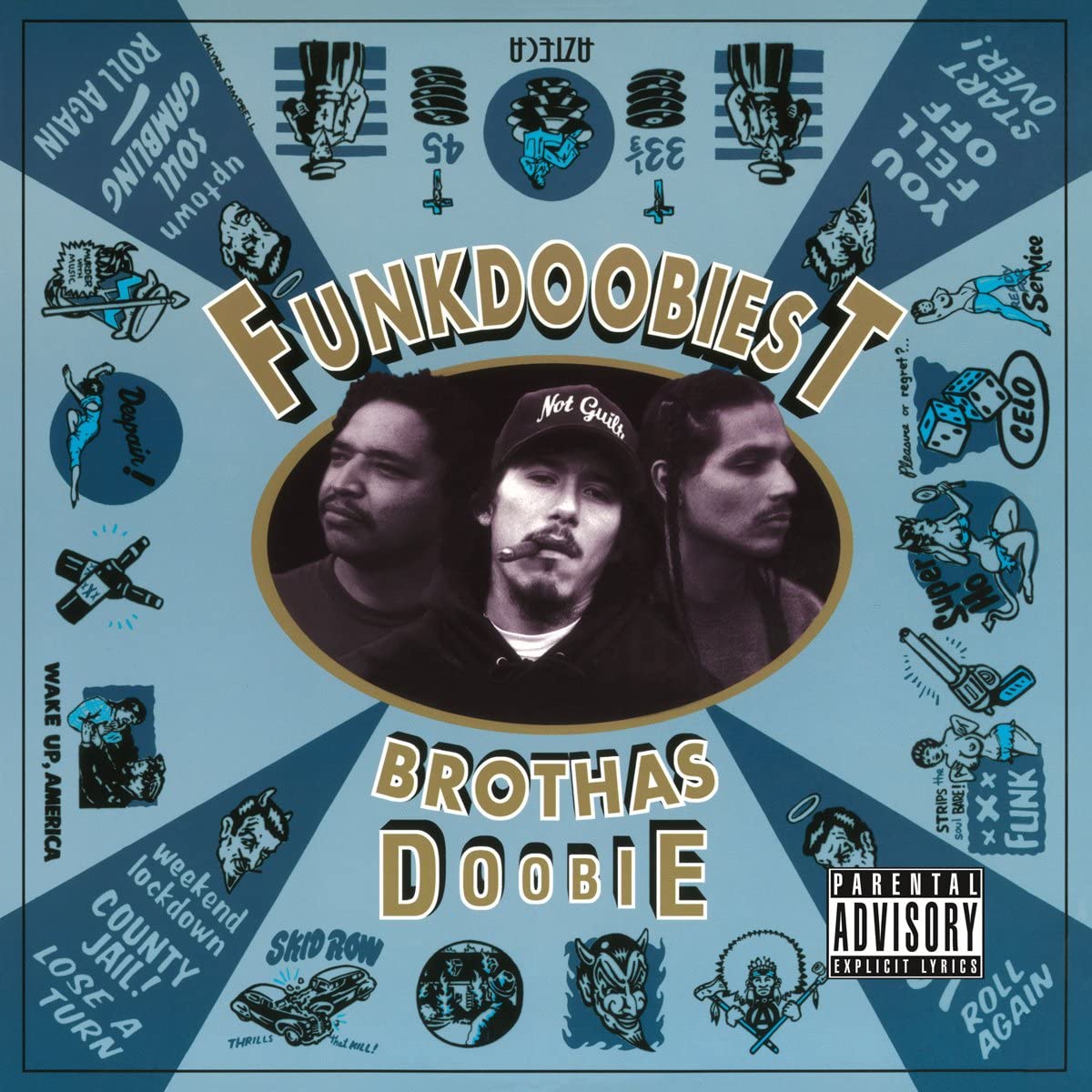 Funkdoobiest Brothas Doobie album cover artwork with bold 1990s West Coast rap design