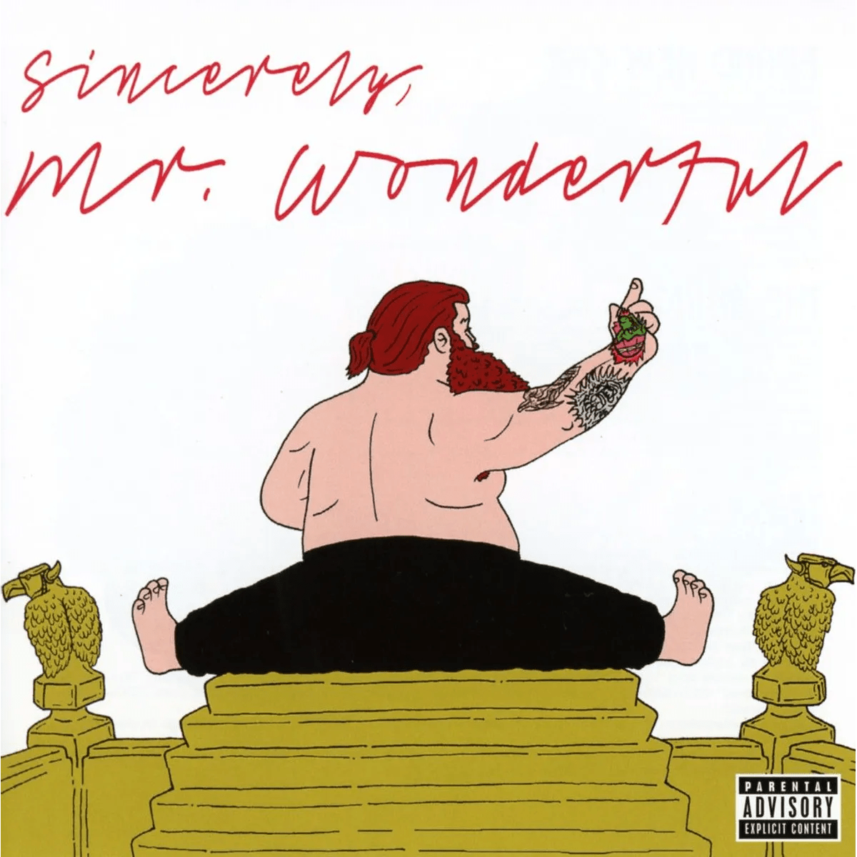 Action Bronson portrait with playful expression on Mr. Wonderful album cover