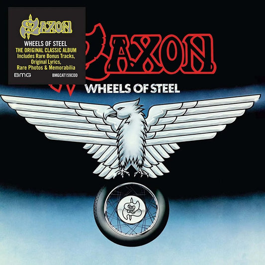 Saxon Wheels of Steel CD cover featuring the classic heavy metal eagle artwork