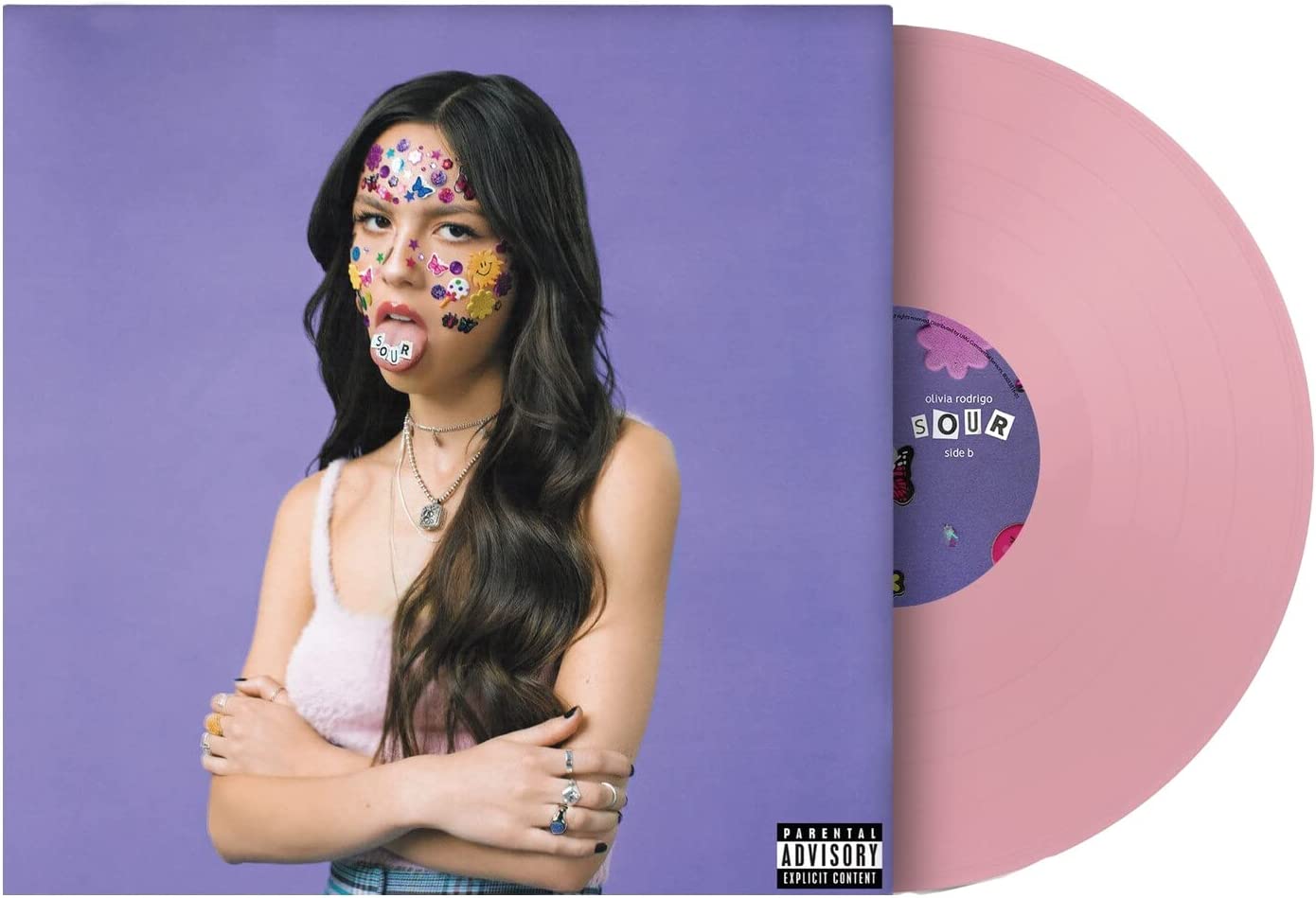 Sour pink vinyl LP by Olivia Rodrigo with hit chart-topping singles