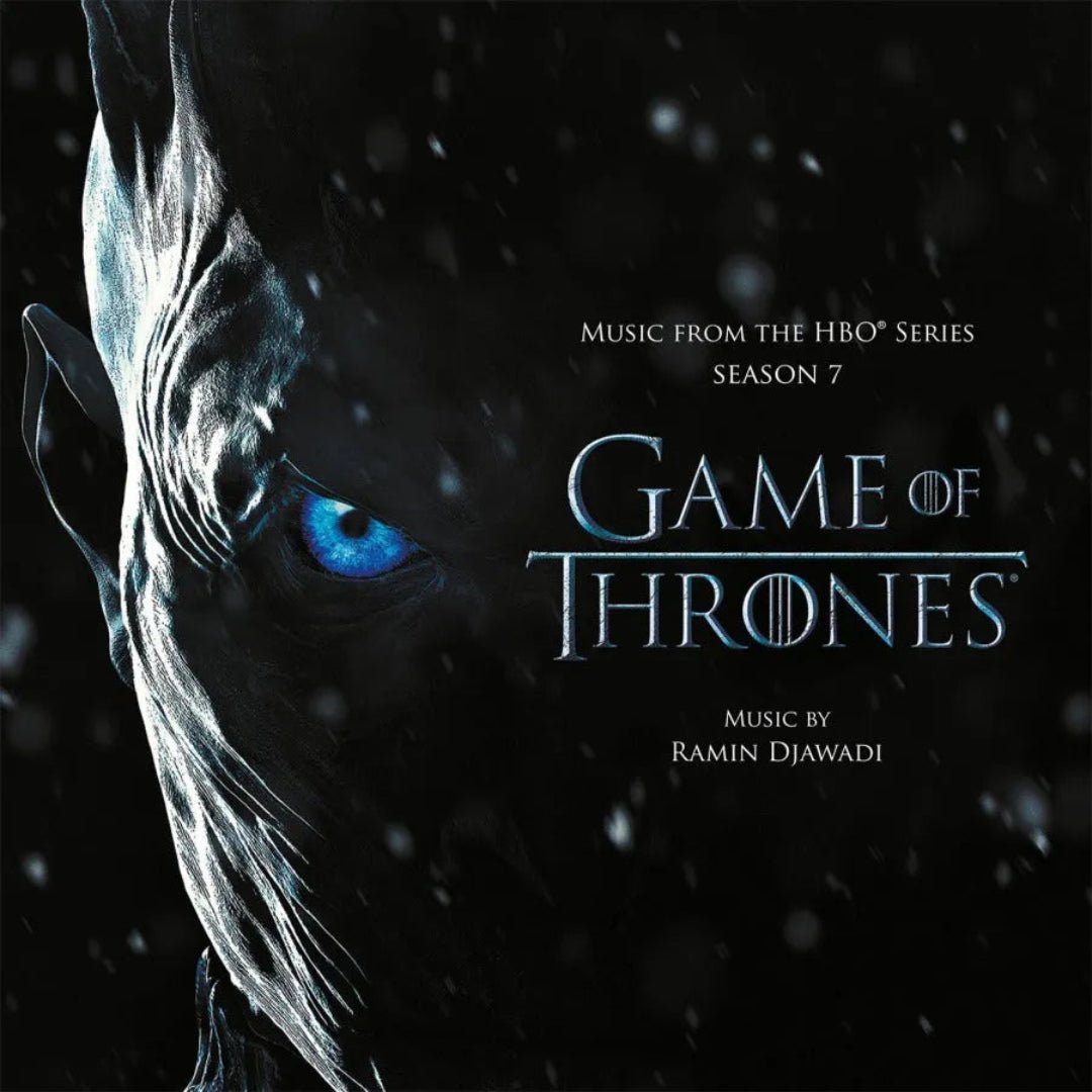 Game of Thrones Season 7 soundtrack silver vinyl cover with fantasy-themed artwork.

