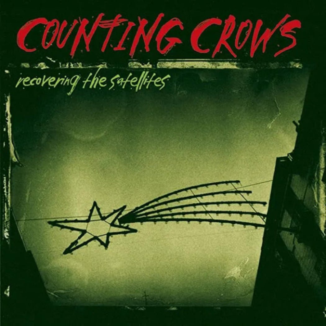 CD cover art for Counting Crows album 'Recovering The Satellites' featuring a silhouette of a star with satellite dishes.