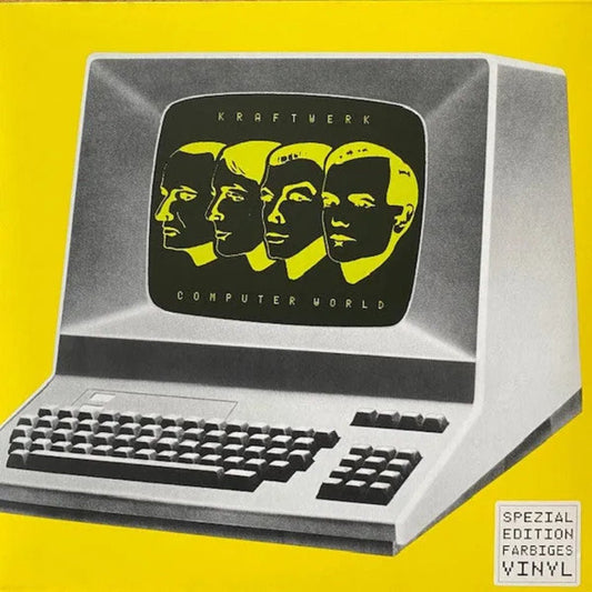 Yellow vinyl edition of Kraftwerk’s Computer World showcasing classic electronic design.