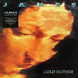 Album cover for James - Gold Mother featuring a person's face with a fiery background.
